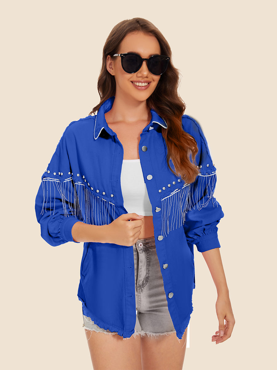 *APP EXCLUSIVE* Raw Hem Fringe Detail Denim Jacket