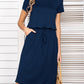*APP EXCLUSIVE* Round Neck Short Sleeve Slit Dress with Pockets