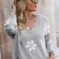 *App Exclusive* Flower Distressed Ribbed Trim Sweater