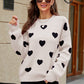 Heart Pattern Lantern Sleeve Round Neck Tunic Sweater