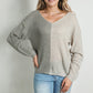 Pink Colorblock Vneck Long Sleeve Pullover Sweater