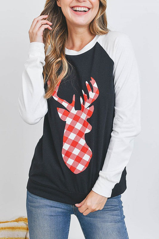 Deer Plaid Raglan Top