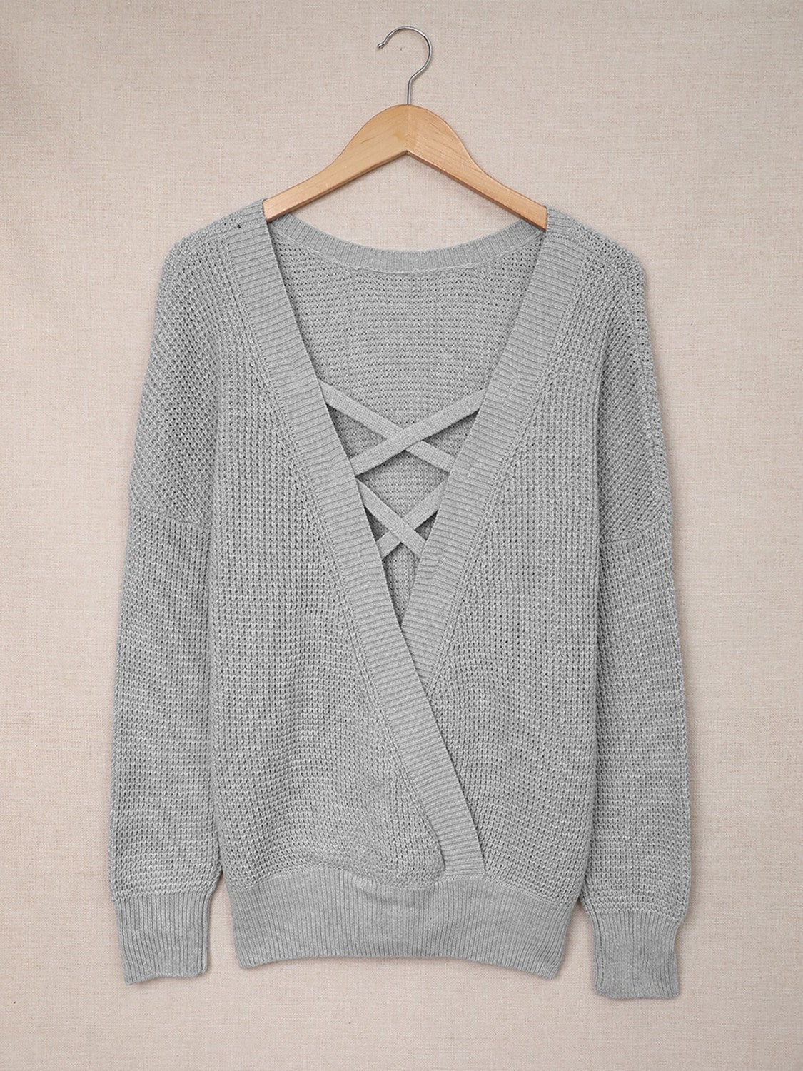 *App Exclusive* Crisscross Open Back Waffleknit Sweater