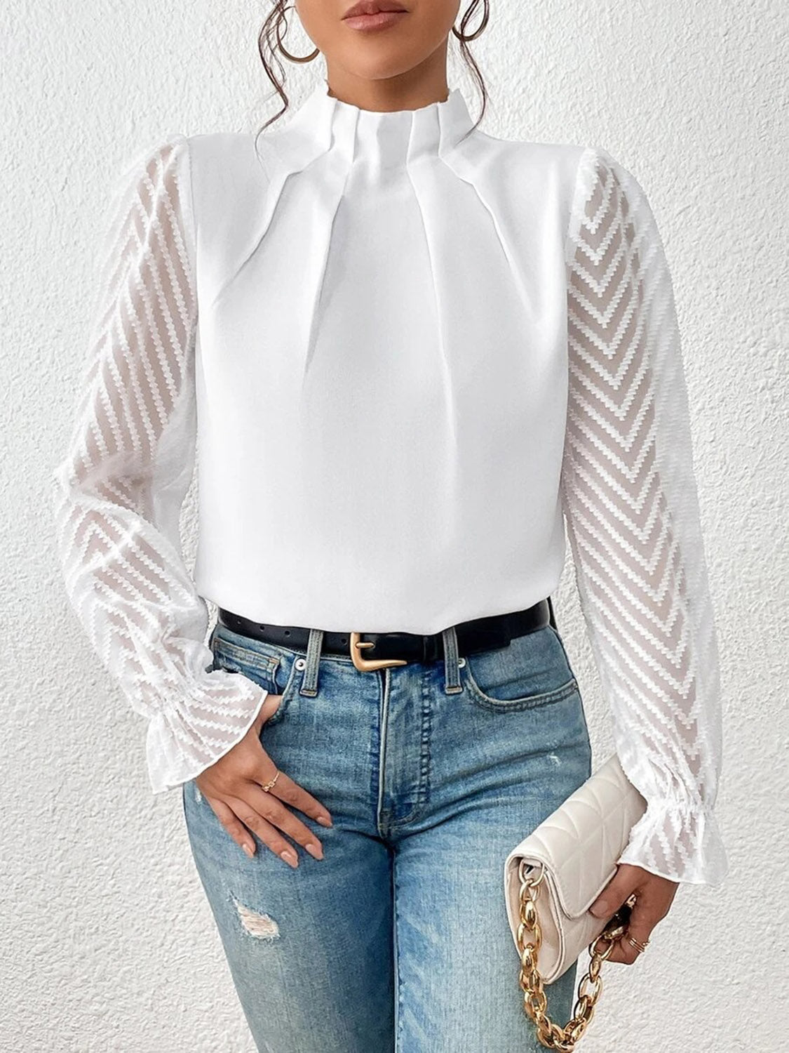*APP EXCLUSIVE*Sheer Chevron Sleeve Blouse