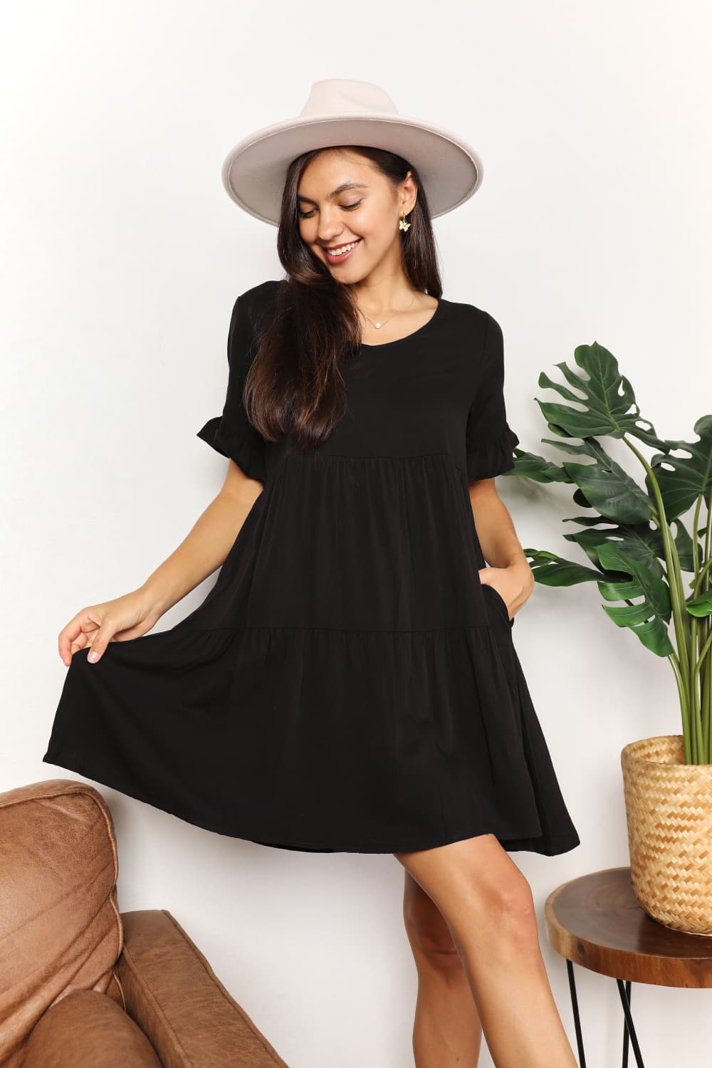 *APP EXCLUSIVE* Vneck Flounce Sleeve Tiered Dress