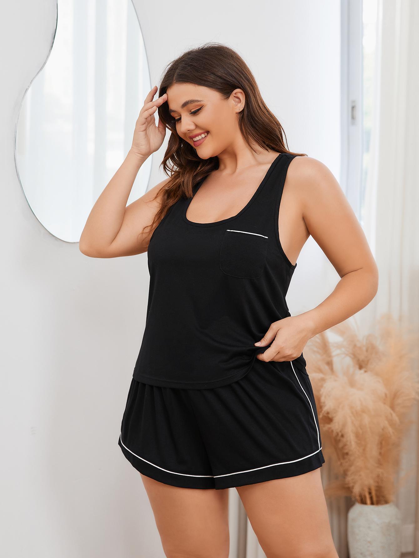 *APP EXCLUSIVE* Contrast Piping Racerback Tank and Shorts Lounge Set
