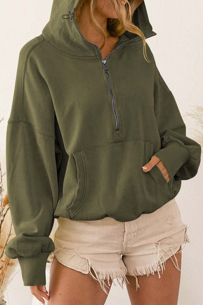 * APP EXCLUSIVE* Zip-Up Dropped Shoulder Hoodie