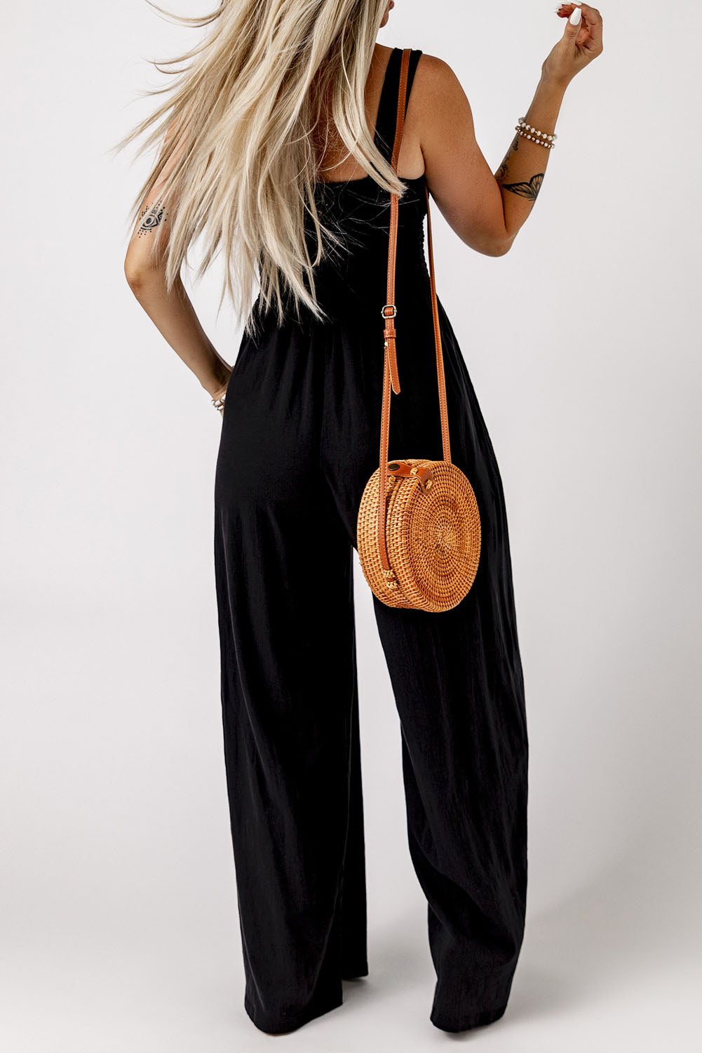 *APP EXCLUSIVE* Smocked Square Neck Wide Leg Jumpsuit with Pockets