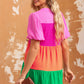*APP EXCLUSIVE* Colorblock Tiered Buttoned Puff Sleeve Dress