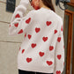 Heart Pattern Lantern Sleeve Round Neck Tunic Sweater