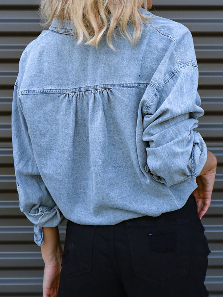 *APP EXCLUSIVE* Chambray Drawstring Denim Top
