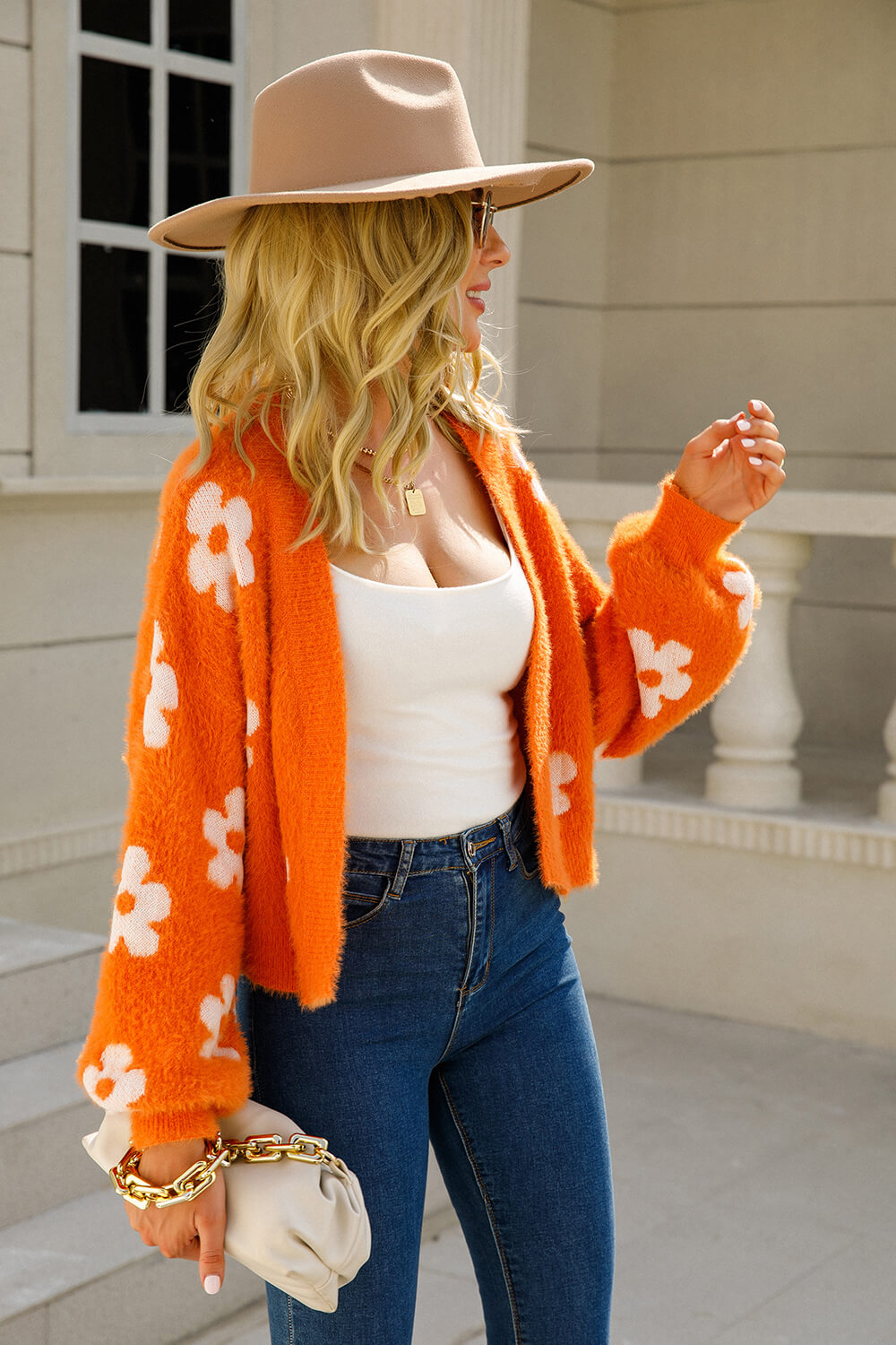 *App Exclusive* Floral Open Front Fuzzy Cardigan
