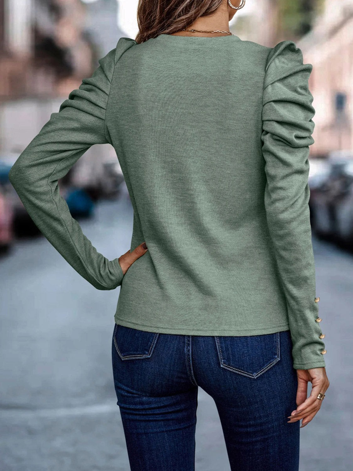 *APP EXCLUSIVE* Decorative Button Puff Sleeve T-Shirt