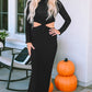 * APP EXCLUSIVE* Cutout Round Neck Long Sleeve Slit Maxi Dress