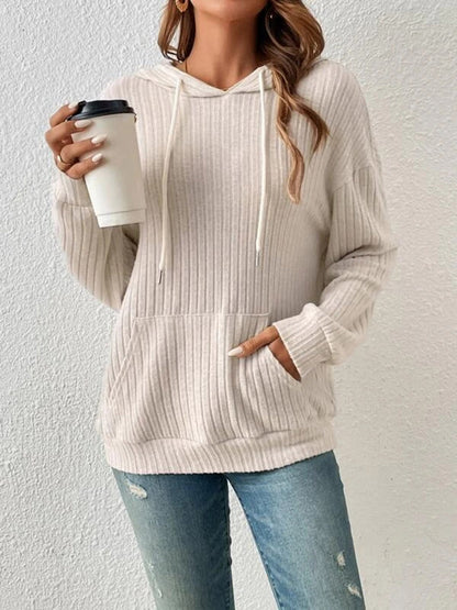 *APP EXCLUSIVE* Ribbed Dropped Shoulder Drawstring Hoodie