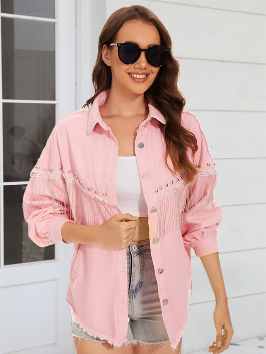 *APP EXCLUSIVE* Raw Hem Fringe Detail Denim Jacket