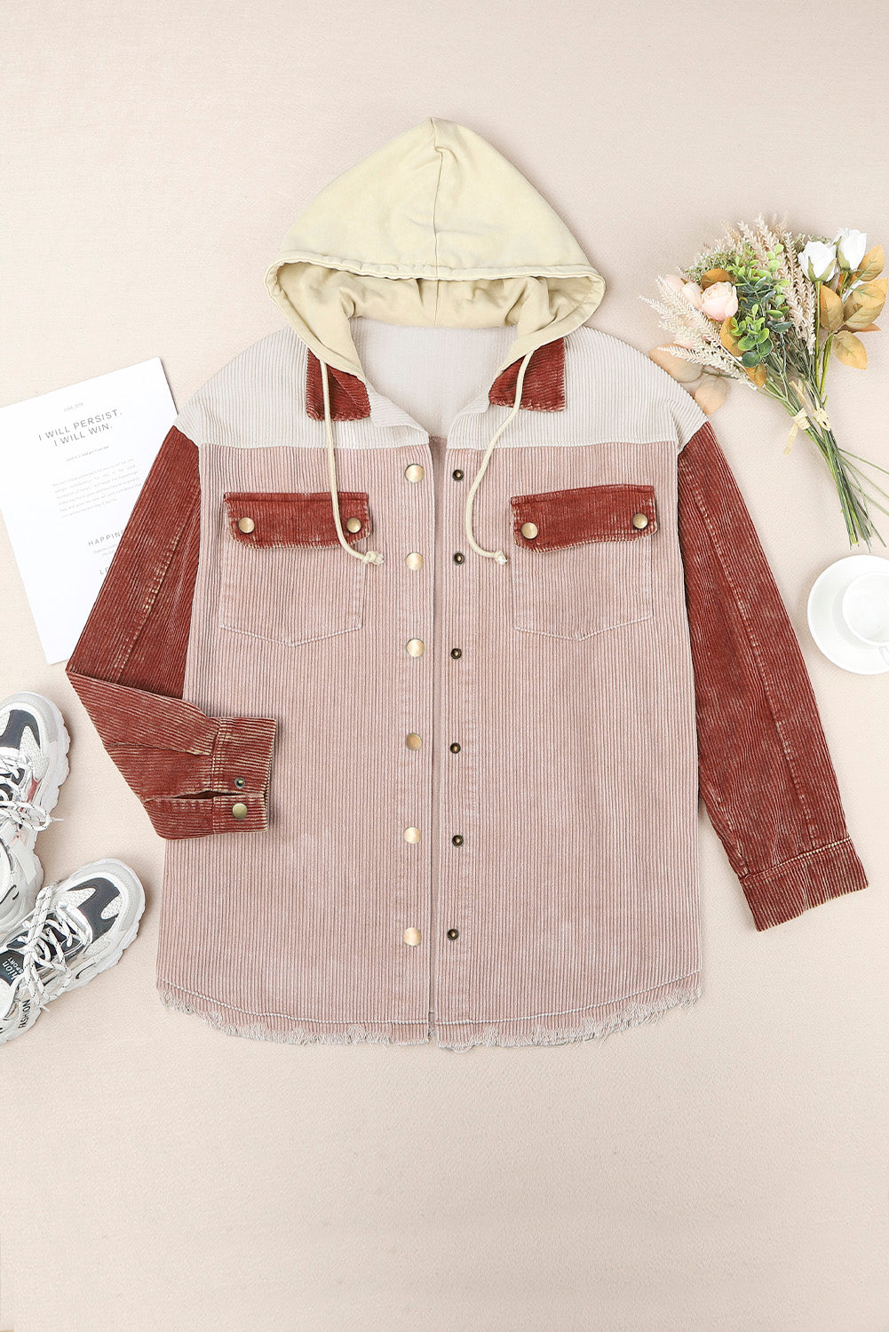 *App Exclusive* Snap Front Hooded Corduroy Shacket