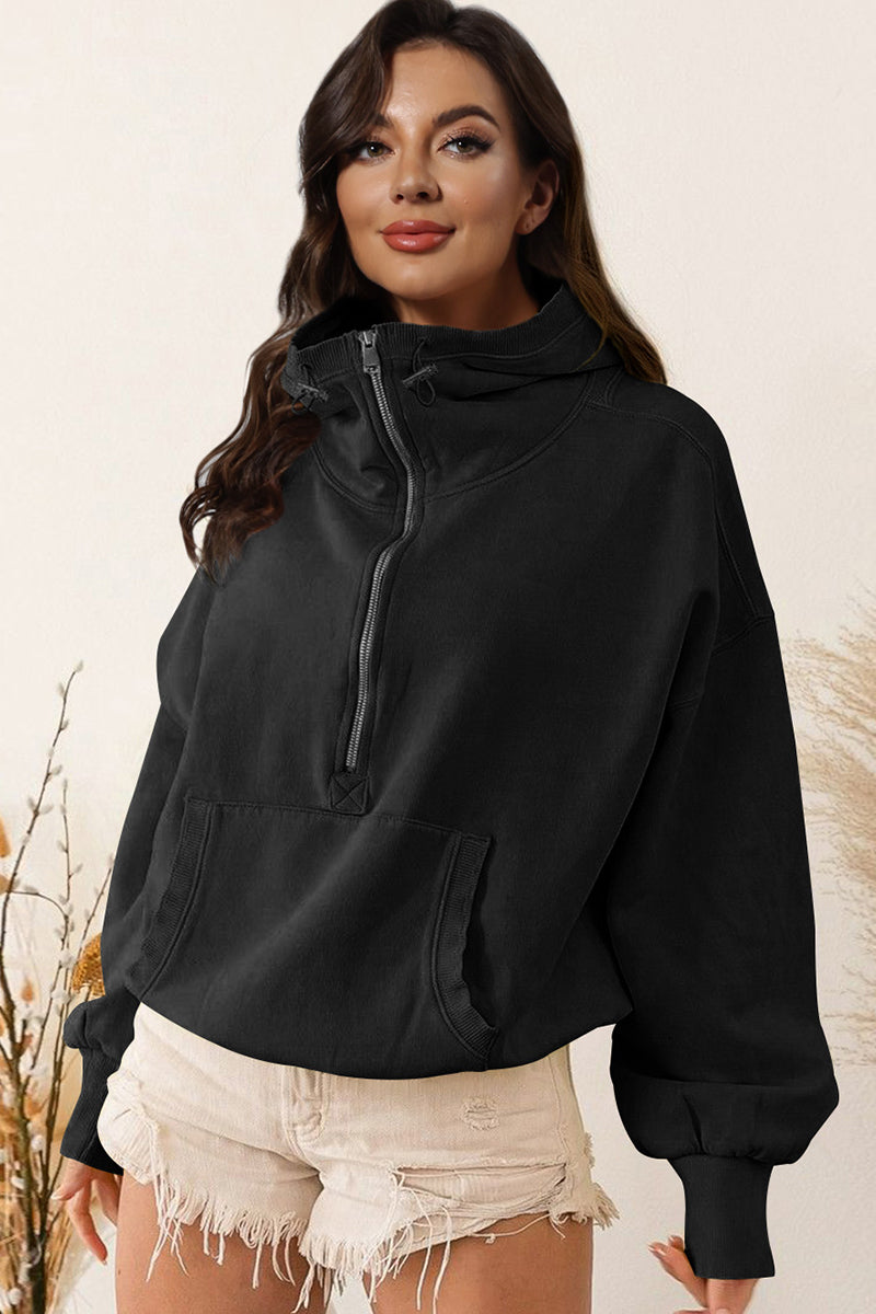 * APP EXCLUSIVE* Zip-Up Dropped Shoulder Hoodie