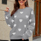 Heart Pattern Lantern Sleeve Round Neck Tunic Sweater