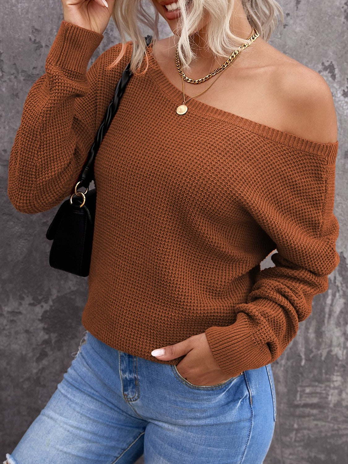 *App Exclusive* Crisscross Open Back Waffleknit Sweater