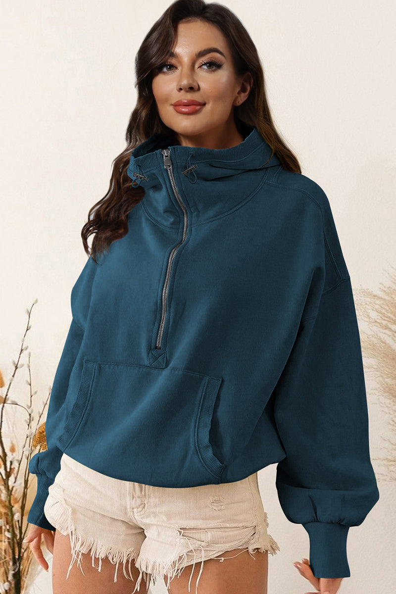* APP EXCLUSIVE* Zip-Up Dropped Shoulder Hoodie