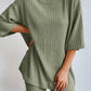 * APP EXCLUSIVE* Round Neck Ribbed Top and Shorts Lounge Set