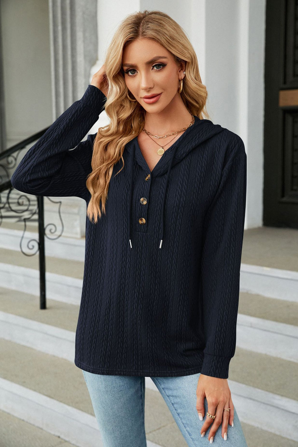 *APP EXCLUSIVE* Cableknit Long Sleeve Hoodie