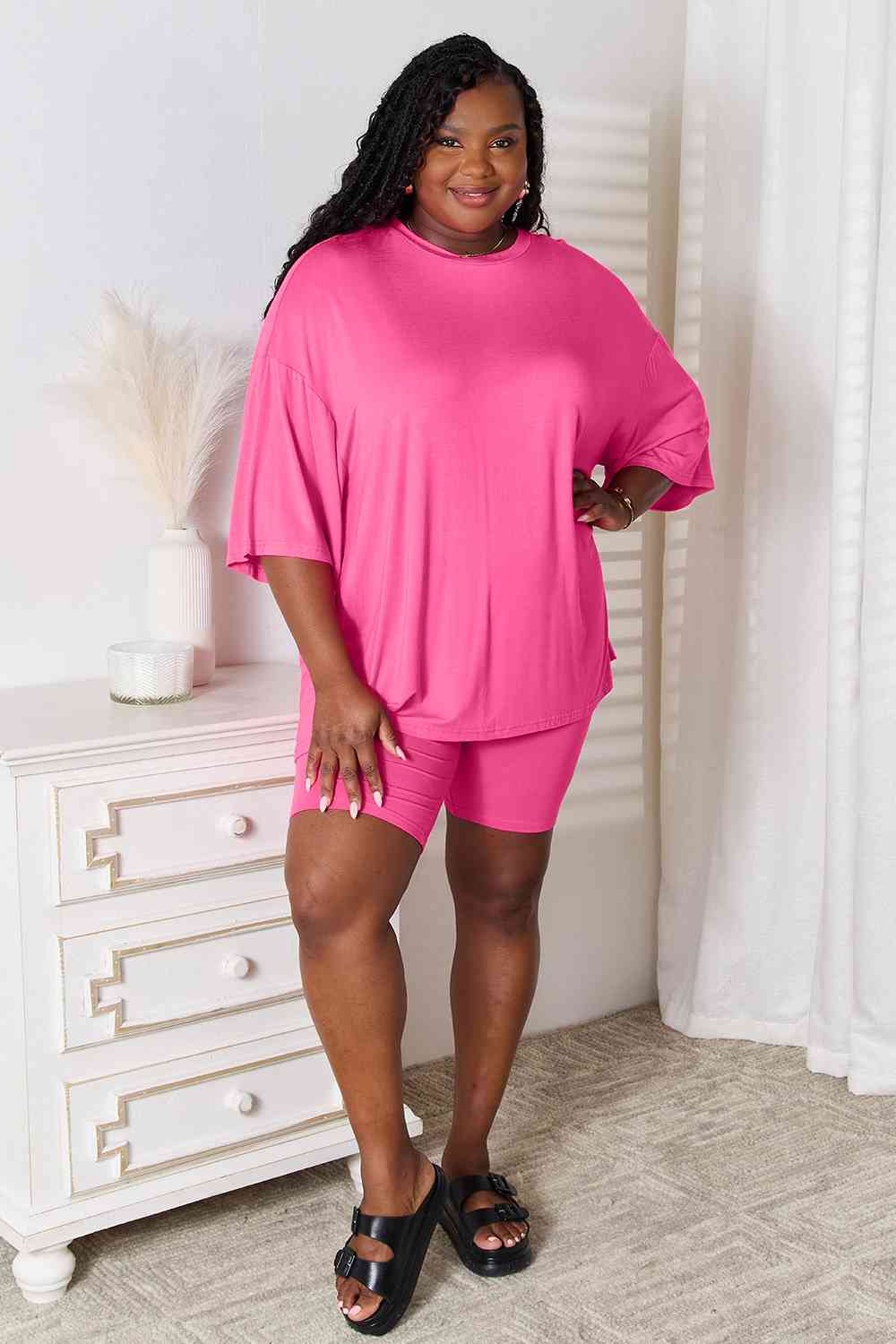 *APP EXCLUSIVE*x Soft Rayon Three-Quarter Sleeve Top and Shorts Set