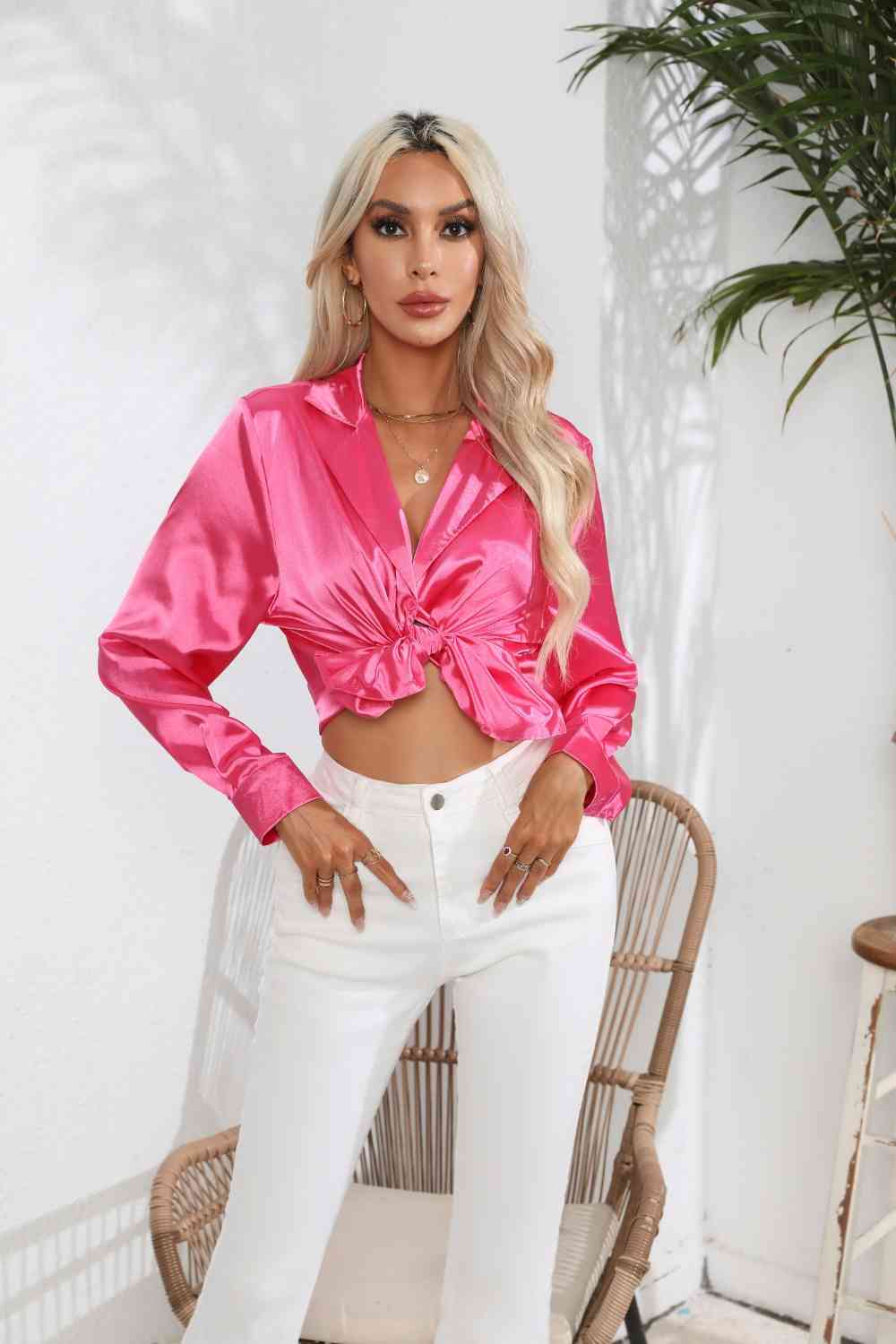 *APP EXCLUSIVE*  Satin Button Up Long Sleeve Shirt