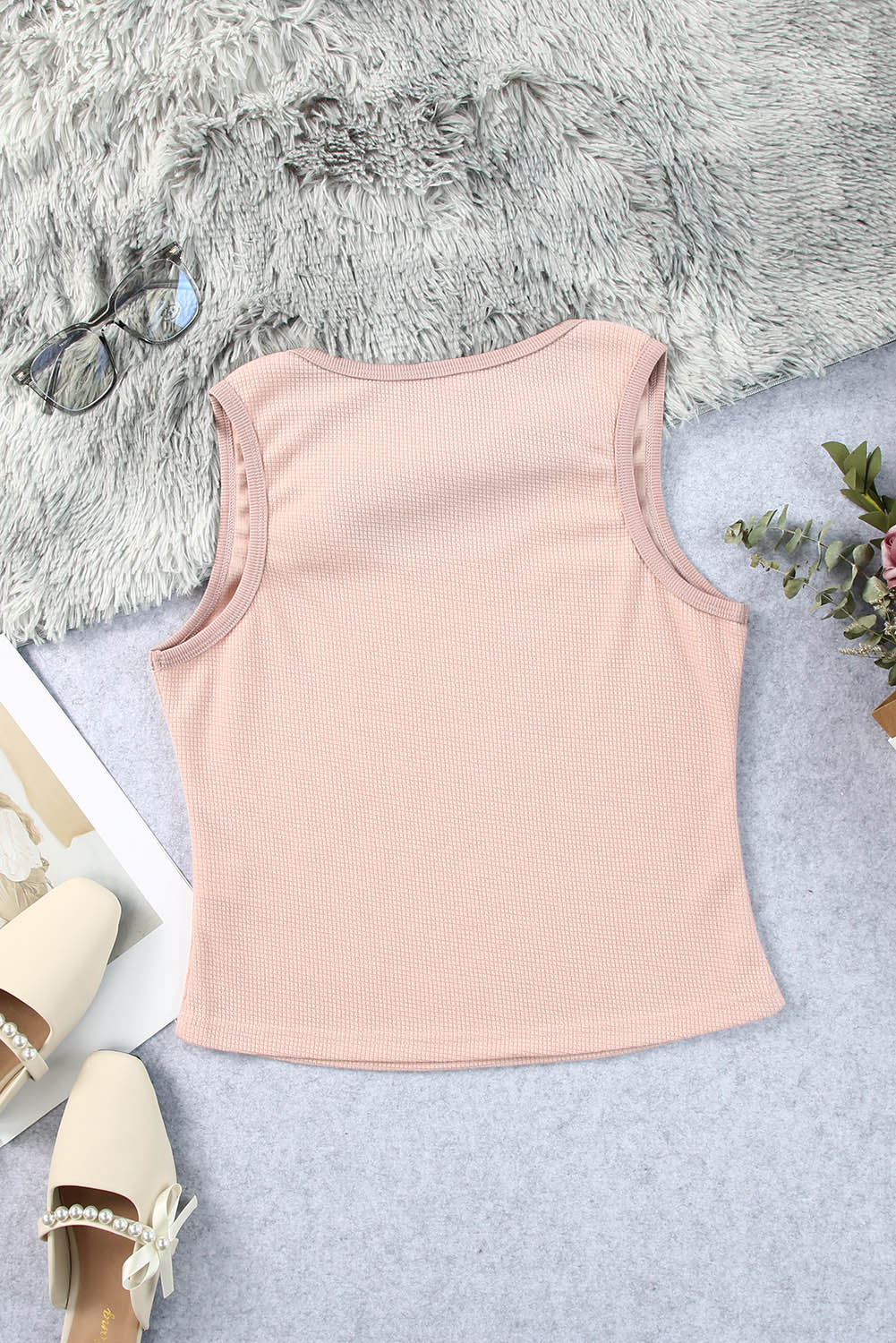 *App Exclusive* Waffle-Knit Scoop Neck Tank Top