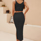 *APP EXCLUSIVE* Openwork Cropped Tank and Slit Skirt Set