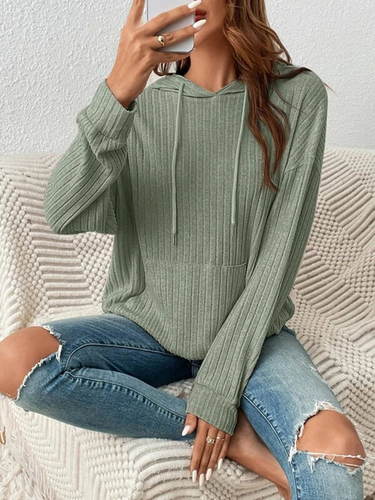 *APP EXCLUSIVE* Ribbed Dropped Shoulder Drawstring Hoodie