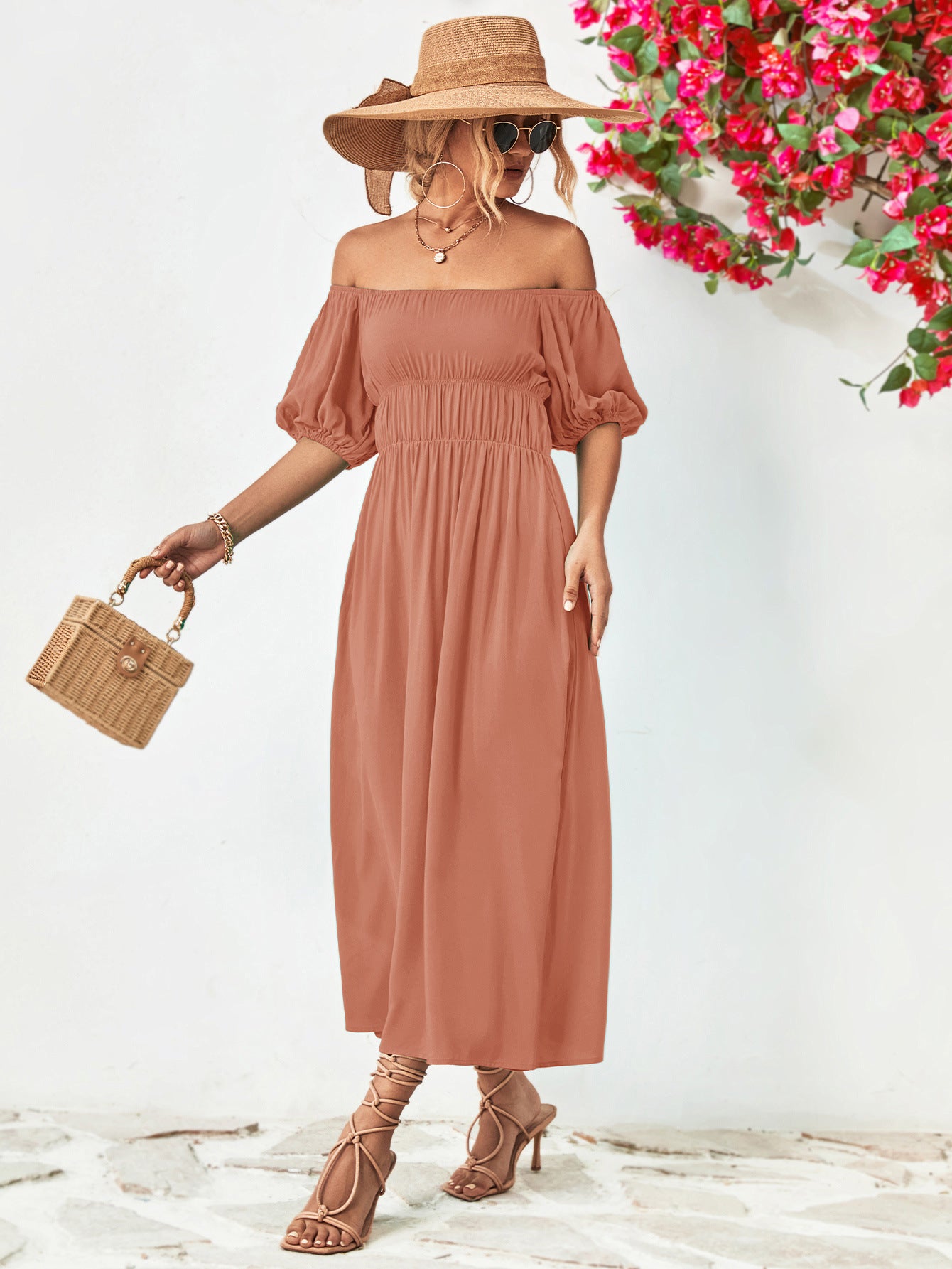 *APP EXCLUSIVE* Off-Shoulder Balloon Sleeve Midi Dress