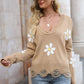 *App Exclusive* Flower Distressed Ribbed Trim Sweater
