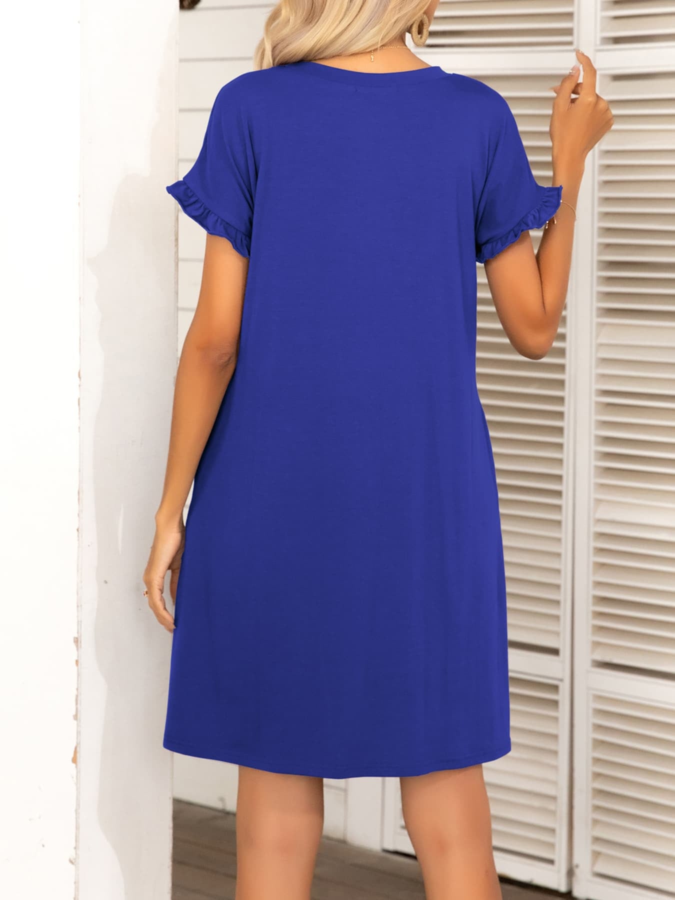 *APP EXCLUSIVE* Round Neck Flounce Sleeve Dress with Pockets
