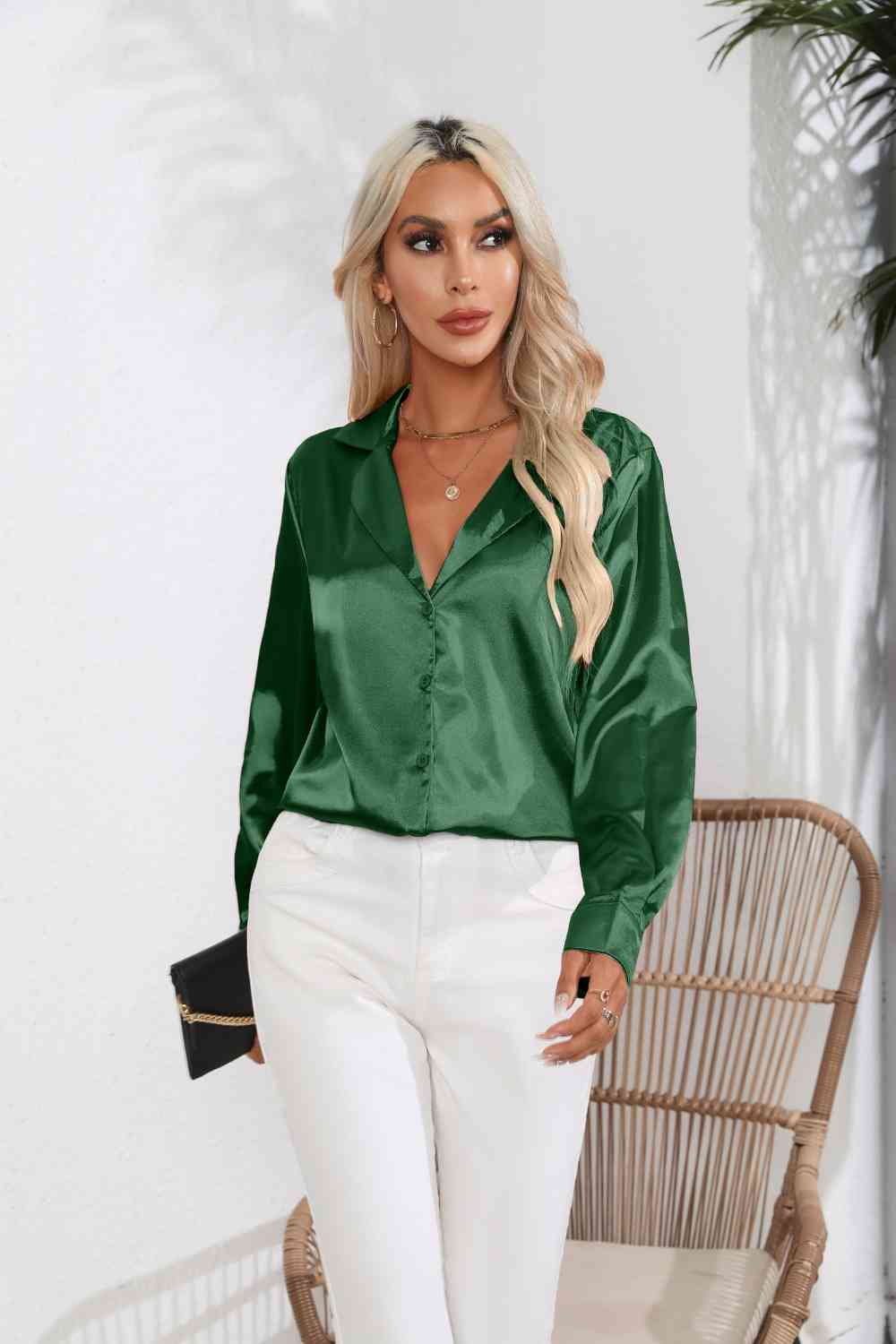 *APP EXCLUSIVE*  Satin Button Up Long Sleeve Shirt