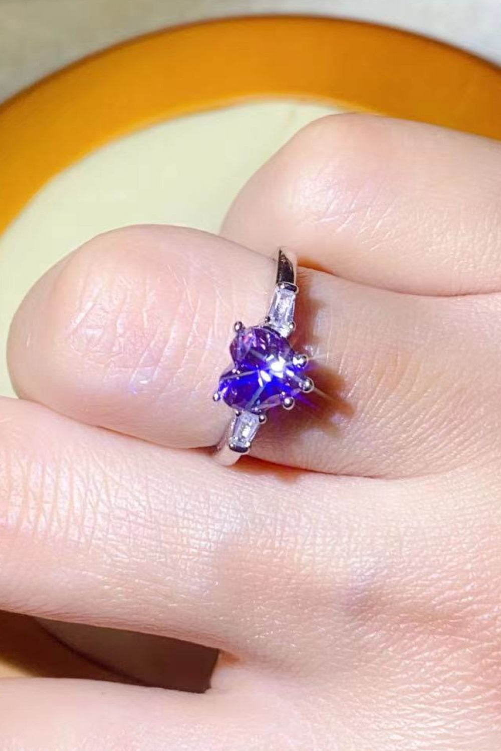 *APP EXCLUSIVE* 1 Carat Moissanite Heart-Shaped Platinum-Plated Ring in Purple