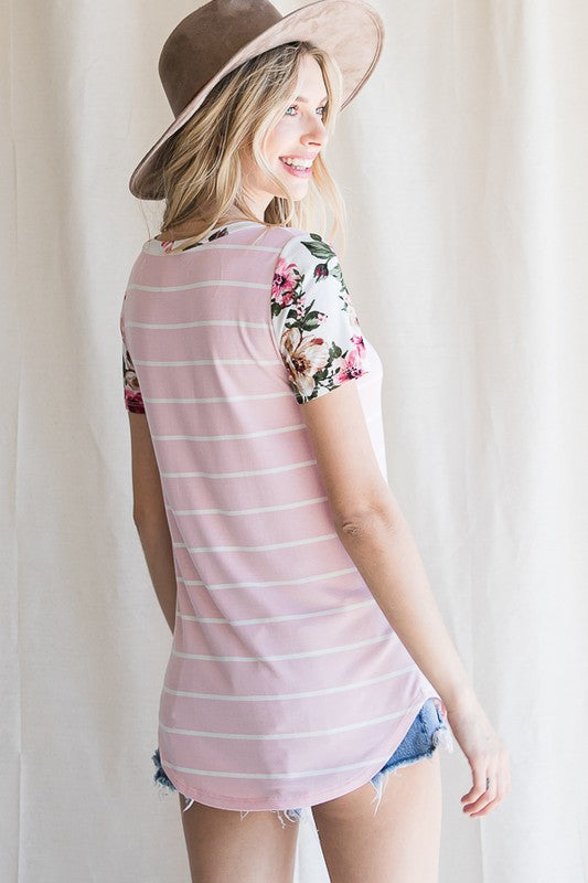 Floral Stripe Pocket Tee