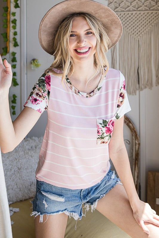 Floral Stripe Pocket Tee
