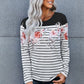 Striped Floral Print Long Sleeve Top