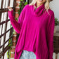 Brushed Ribbed Cowl Neck Long Sleeve Relaxed Top