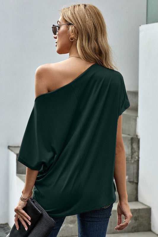 Green Off The Shoulder Boatneck Top