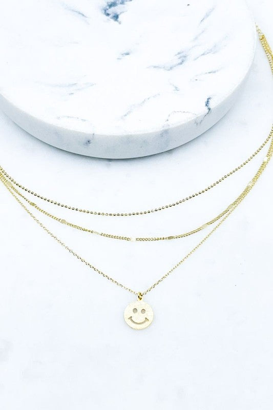 Smiley Face Pendant Layered Necklace