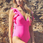 Hot Pink Ruffle Plunge One Piece Swimwear