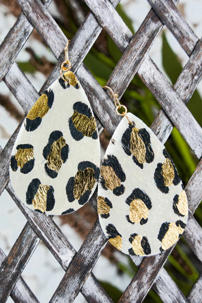 Gold Foil Leopard Teardrop Earrings