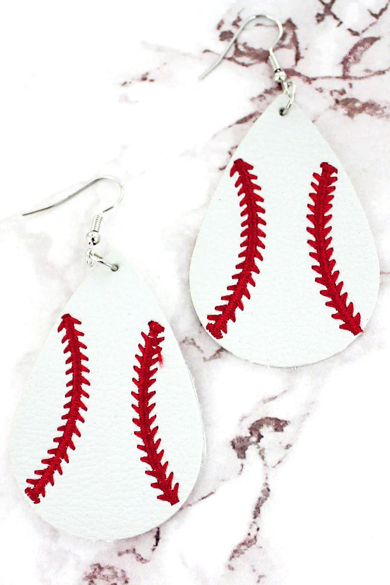 Faux Leather Lace Baseball Earrings