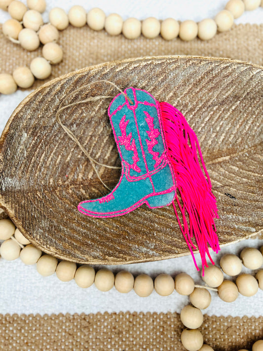 Gone Country Cowgirl Boot Car Freshie with Fringe