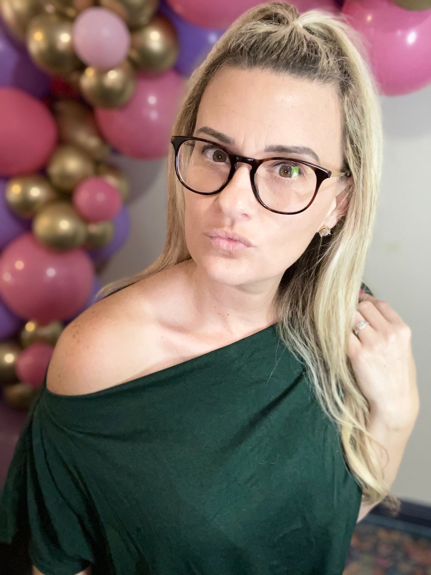 Green Off The Shoulder Boatneck Top