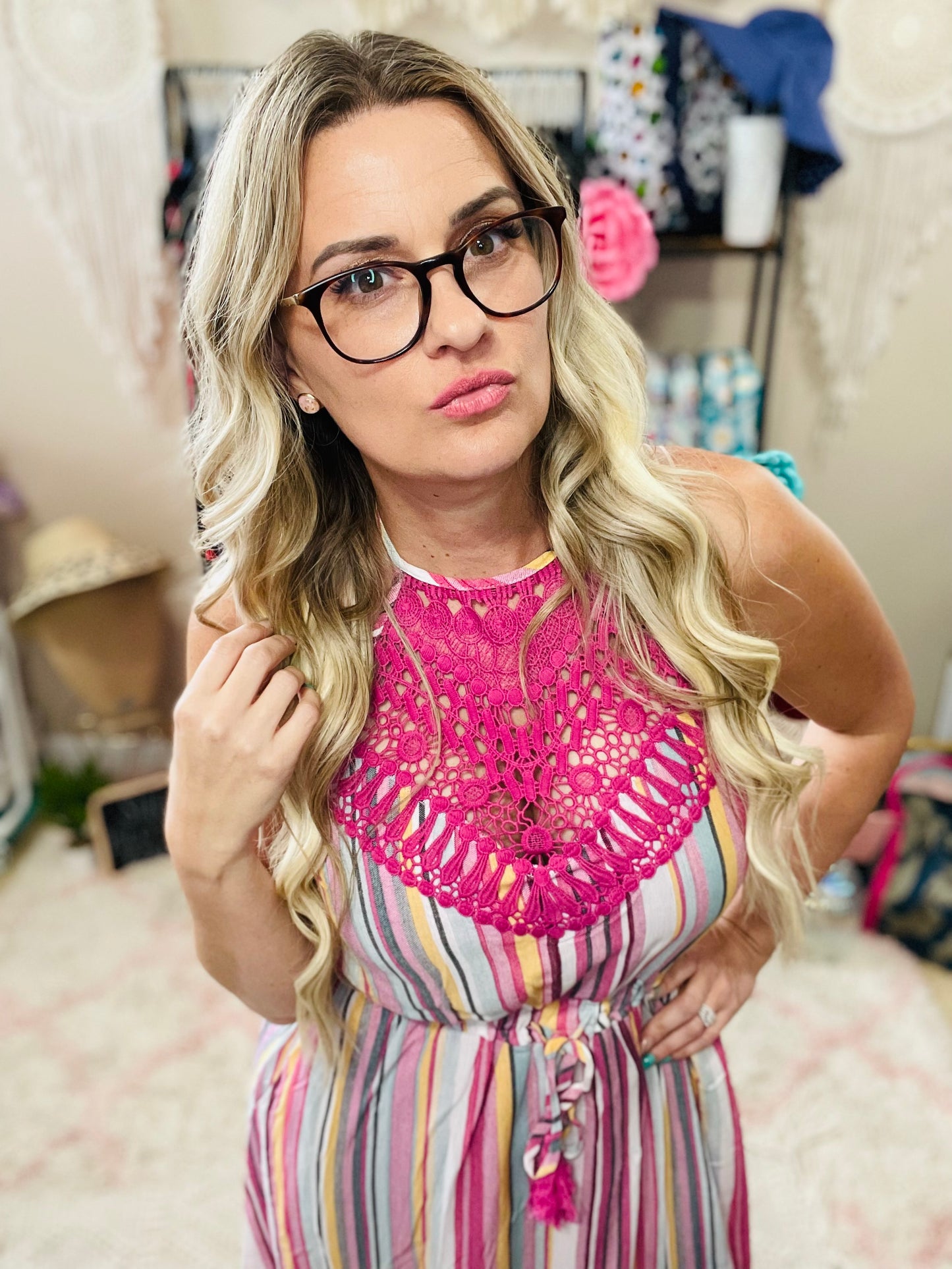 Halter Neck Lace Front Maxi Dress