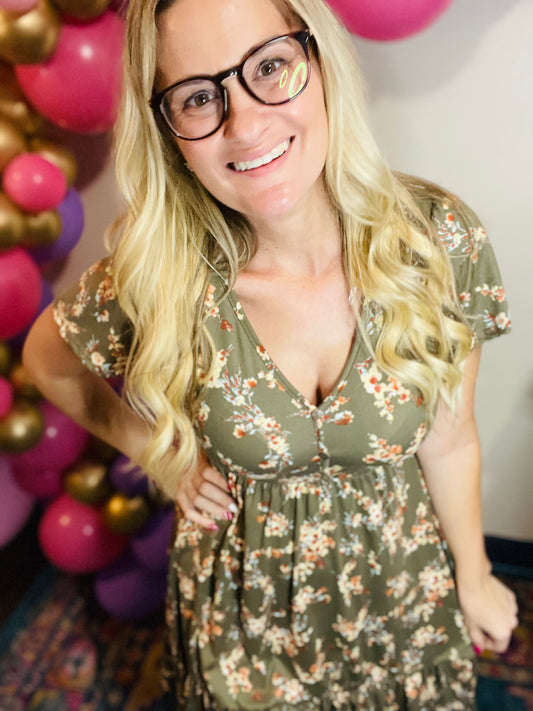 Green Floral Ruffle Dress